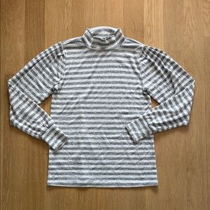 LOFT Gray and White Striped Turtleneck Top